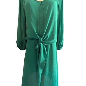 Maeve Green‎ Tie-Front Midi Dress Long Sleeve Casual Party Size 8